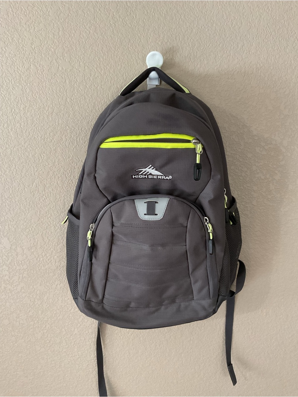 High Sierra Gray Backpack with Neon Yellow Accents